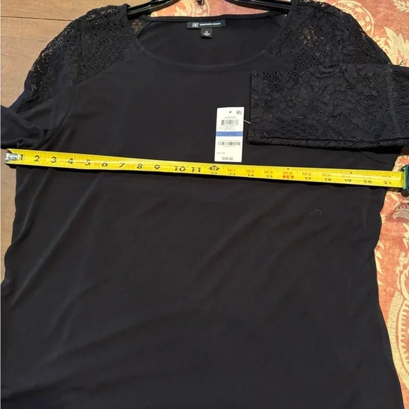 NWT INC International Concepts Black Pullover w Lace Sleeve & Shoulder Accents - Picture 10 of 11